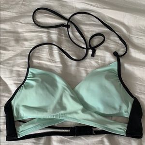 Blue and black cross bikini top